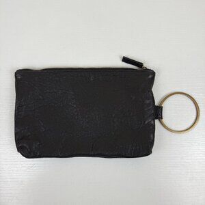 Kim White Super Soft Black Leather Wristlet/Ring Clutch